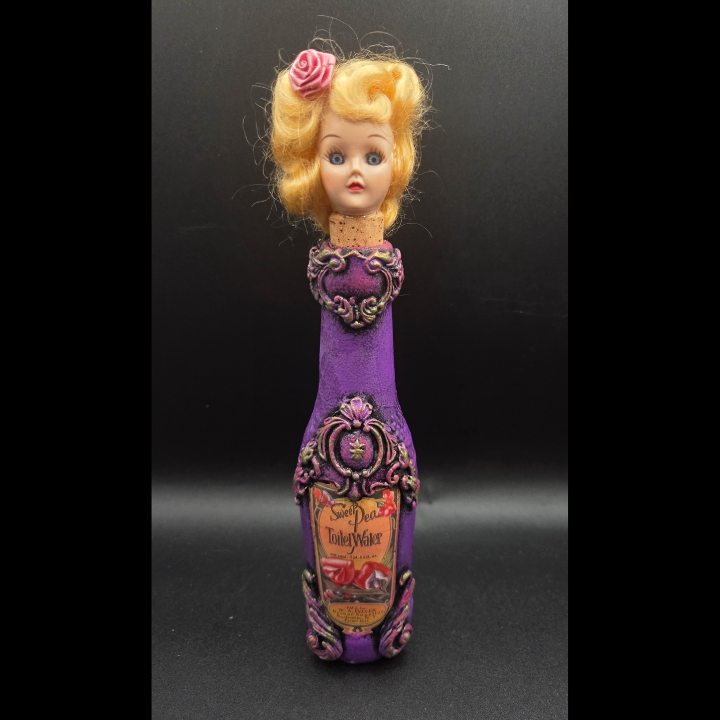 Antique Doll Head Toilet Water Apothecary Bottle.