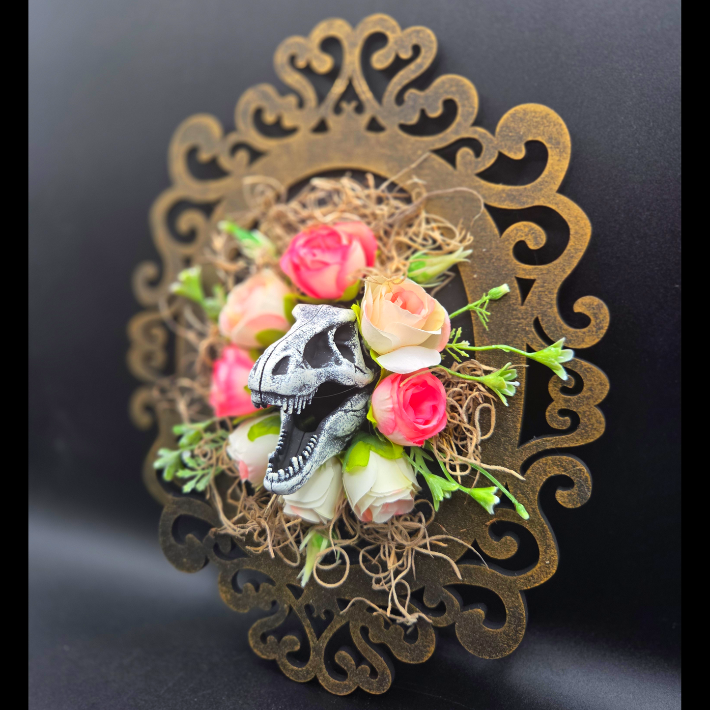 Dinosaur Skull Floral Assemblage Art
