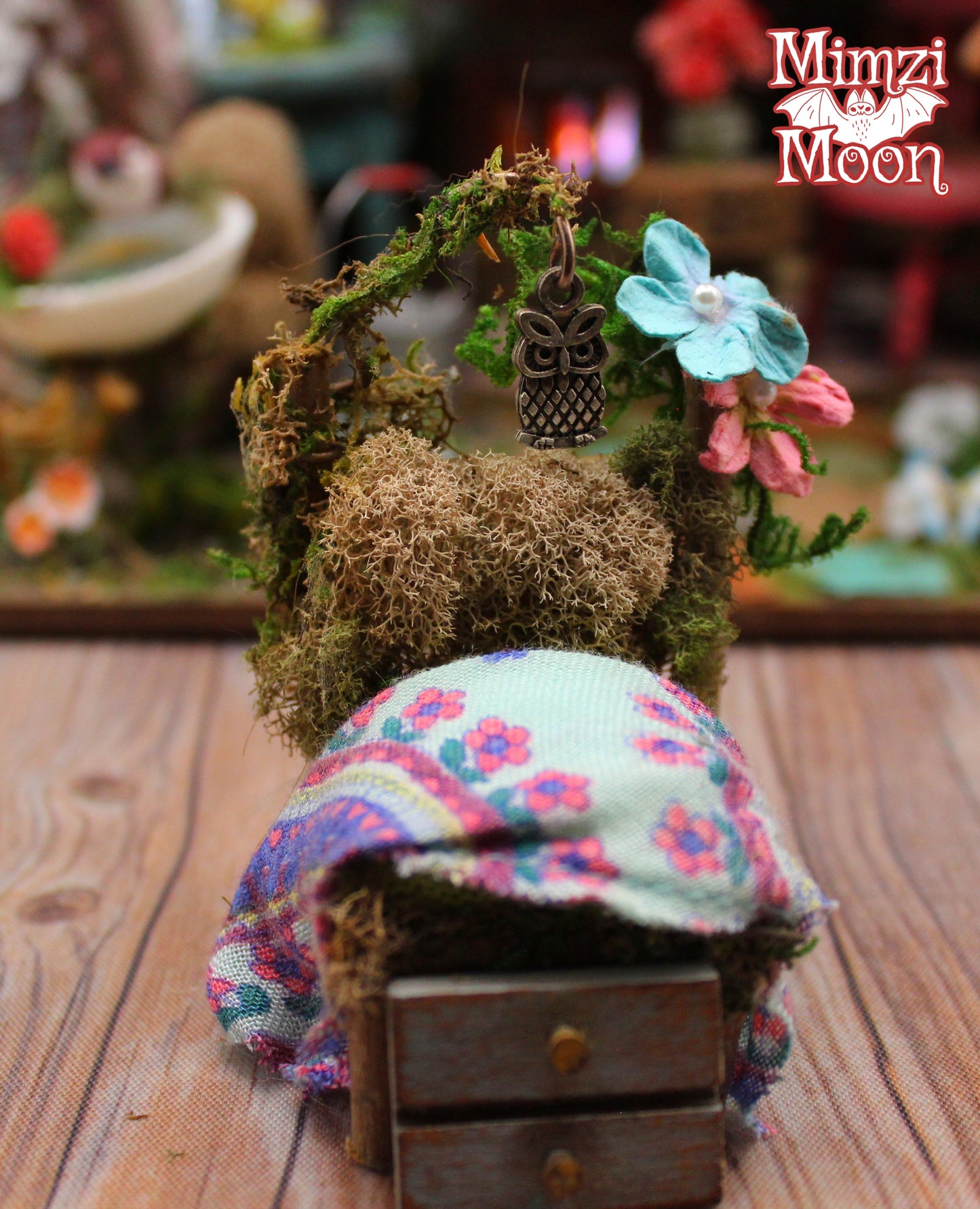 Furnished and Lighted Fairy House. Handmade Dollhouse with Dolls.