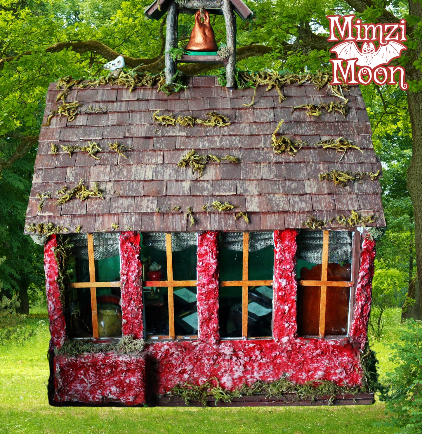 Furnished and Lighted Dollhouse. Handmade Fairy School House.