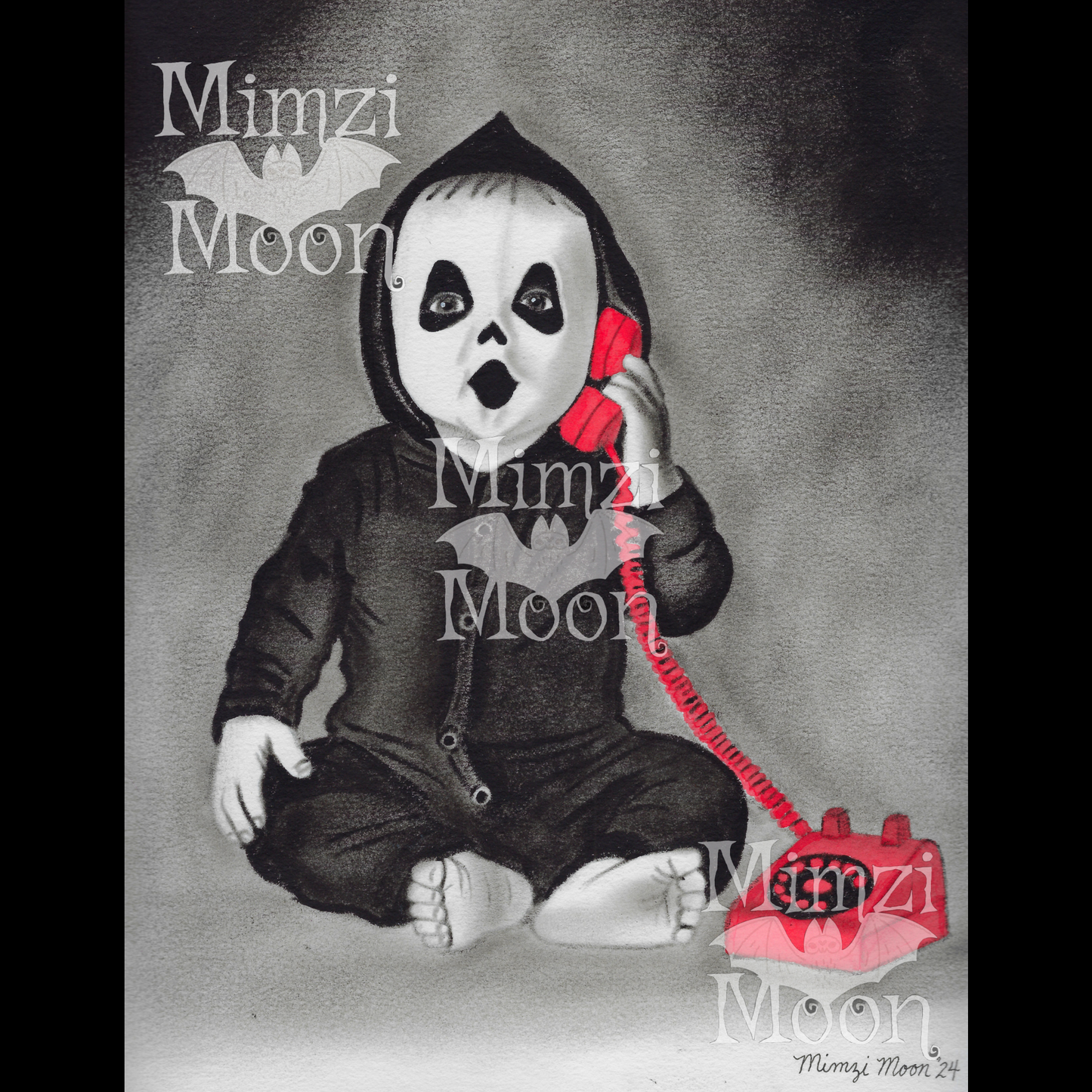 Ghost Face Baby Original Art Print by Mimzi Moon