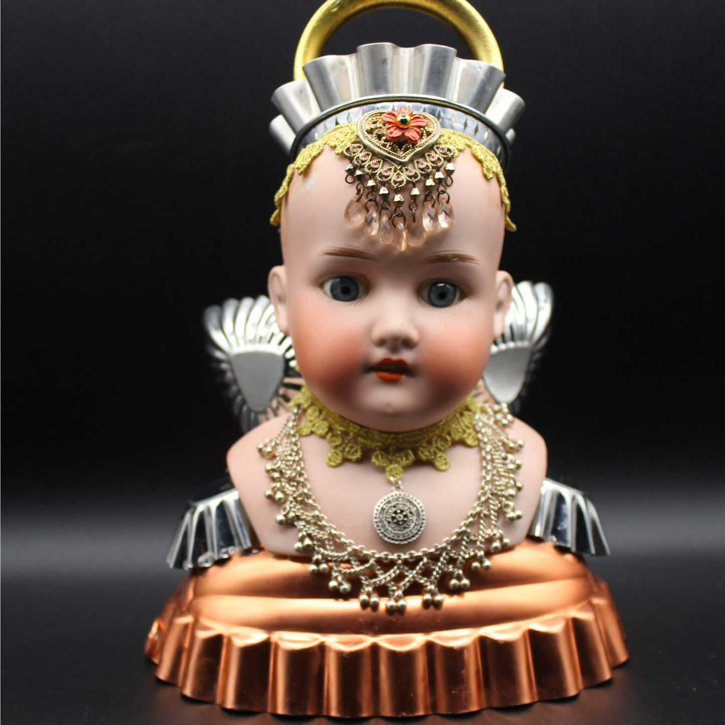 Antique Doll Head Assemblage Art Angel!