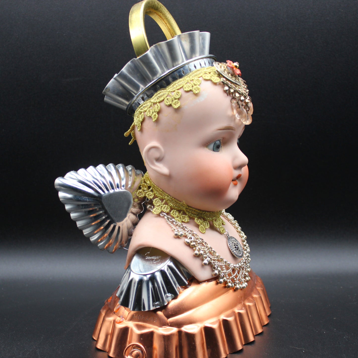 Antique Doll Head Assemblage Art Angel!