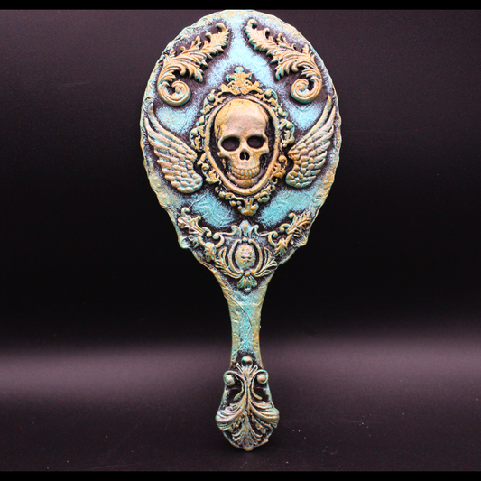 Hand-held Skull with Wings Mirror!