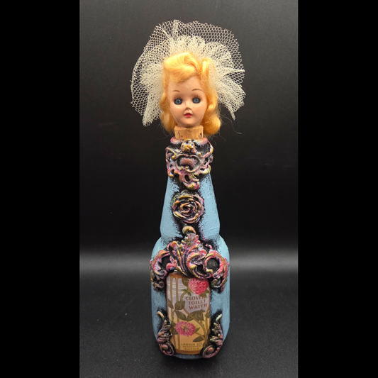 Antique Doll Head Toilet Water Apothecary Bottle.