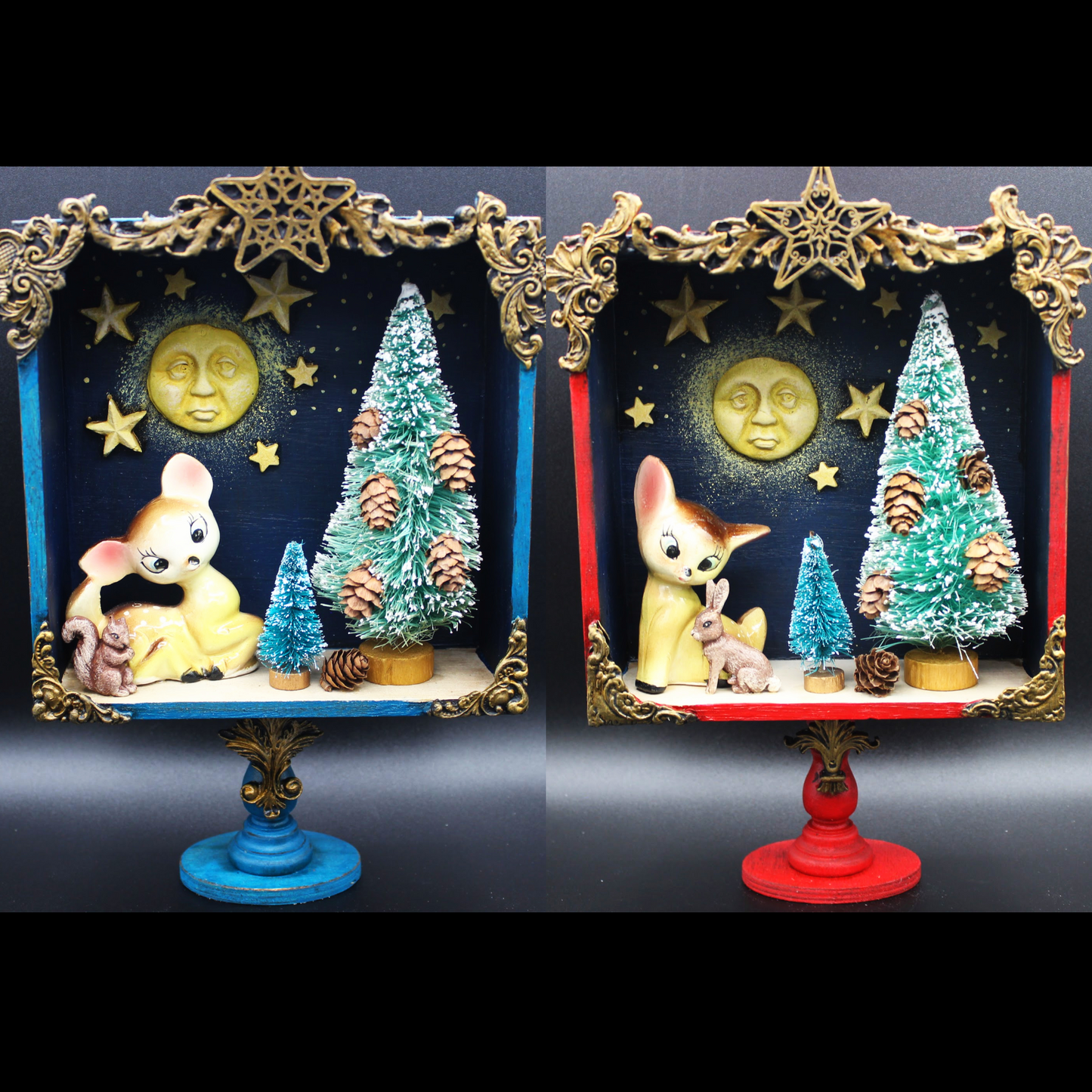 Vintage Deer Winter Diorama Shadow Boxes.