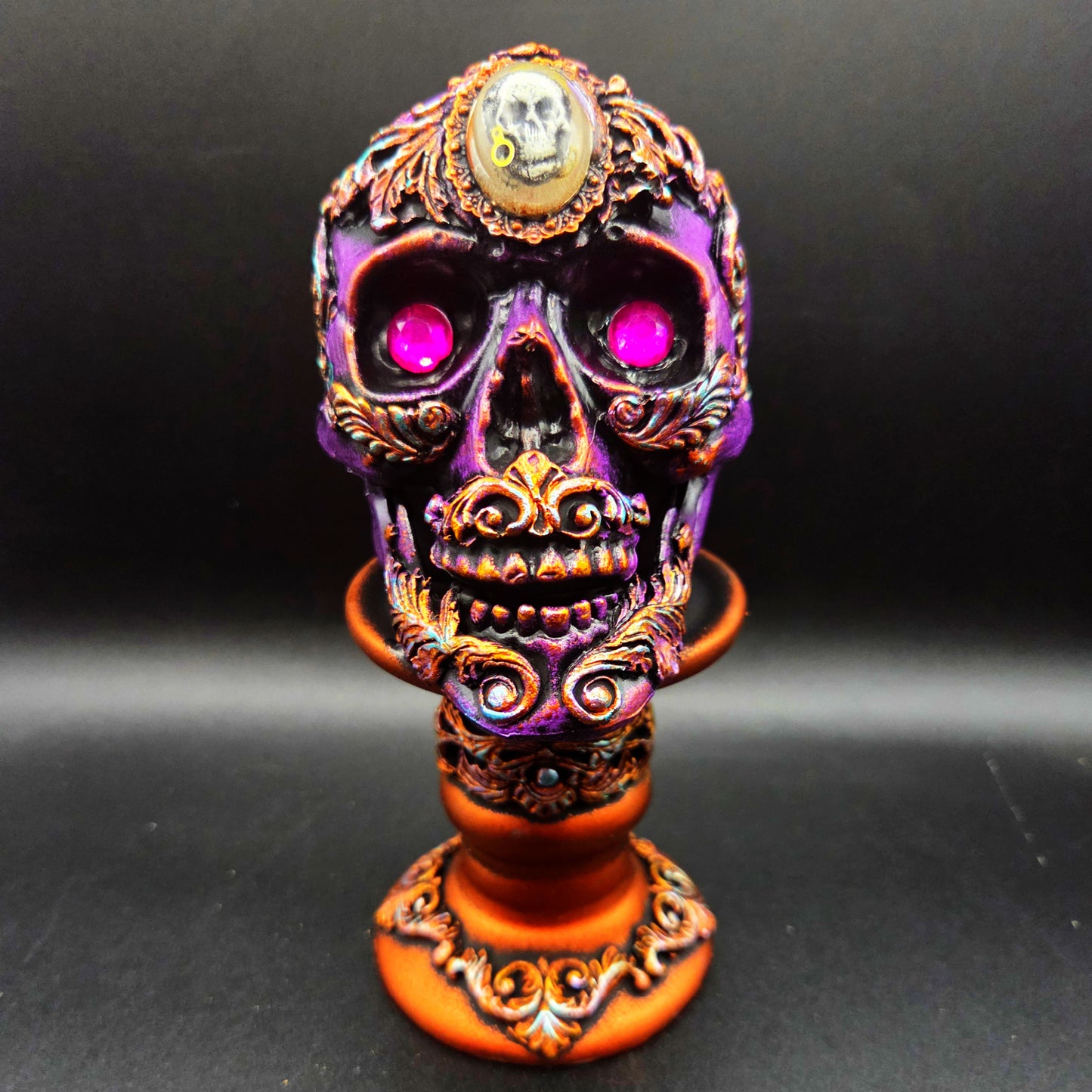 Handmade Decorative Purple Skull on a Stand
