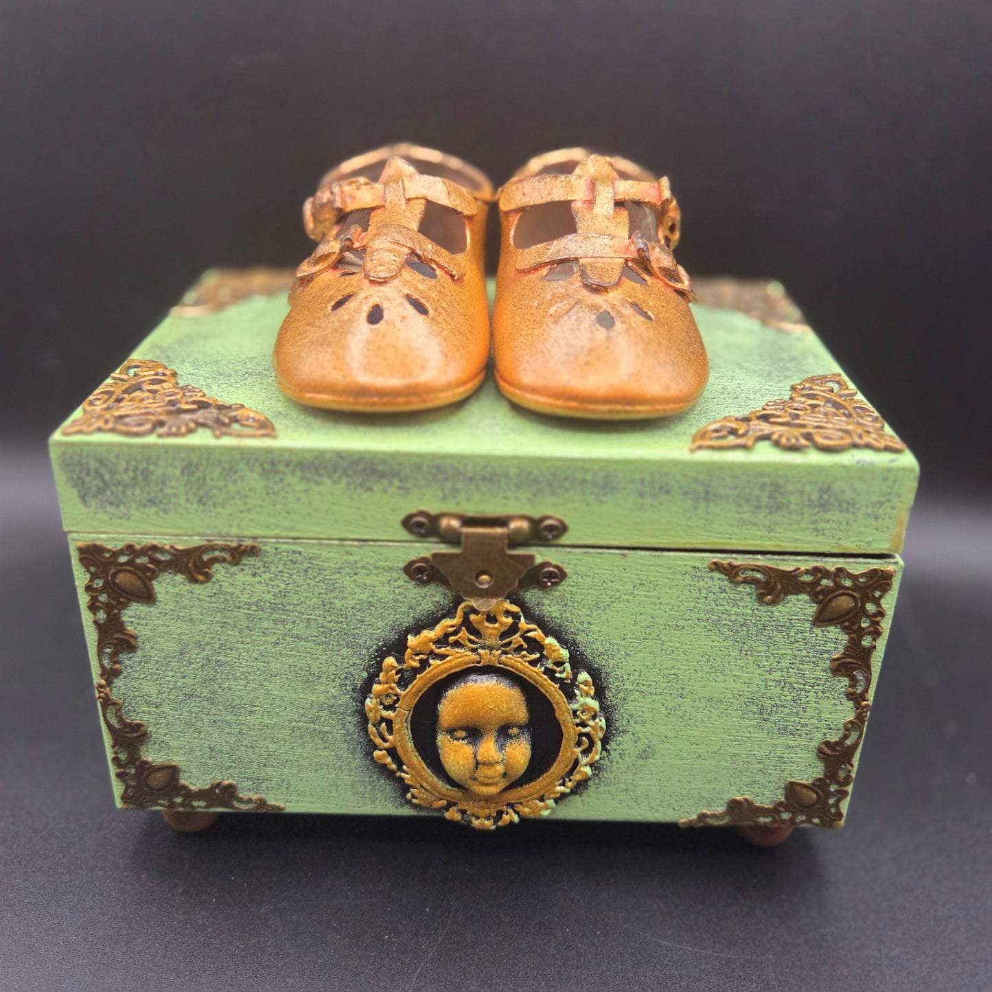 One-of-Kind Jewelry Box with Bronze Baby Shoes