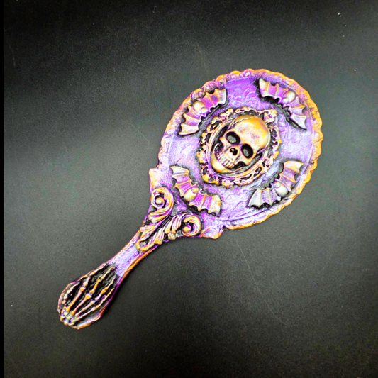 One-of-a-Kind Gothic Skull Hand Mirror