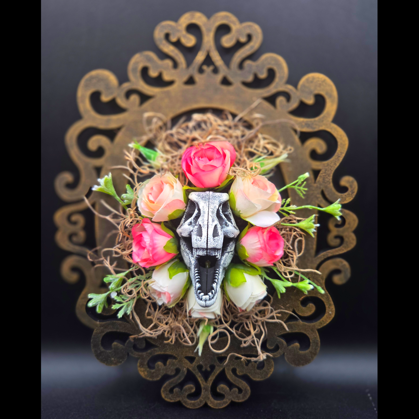 Dinosaur Skull Floral Assemblage Art