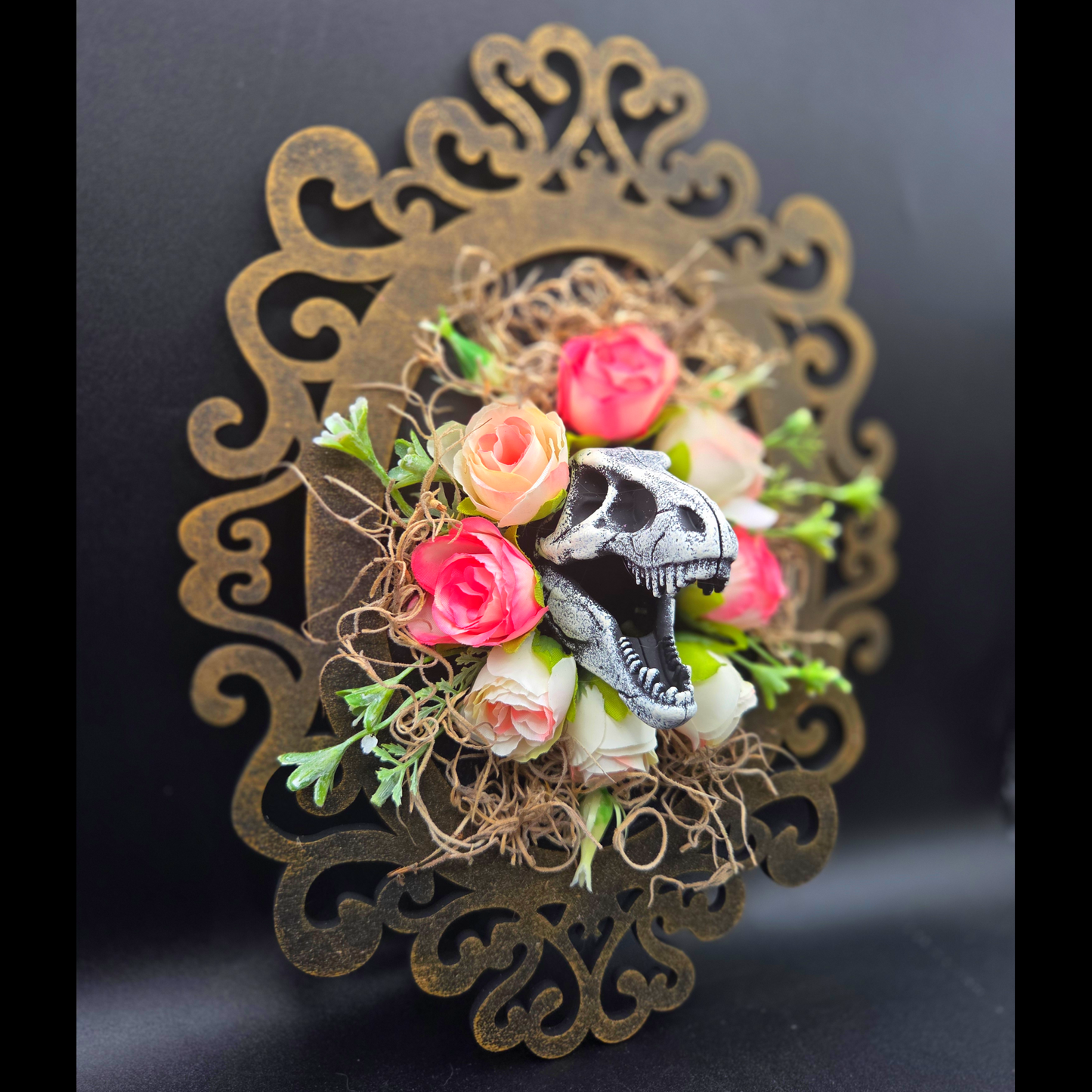 Dinosaur Skull Floral Assemblage Art
