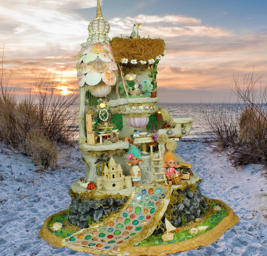 Large Beach Fairy House.  Furnished, Lighted Dollhouse.