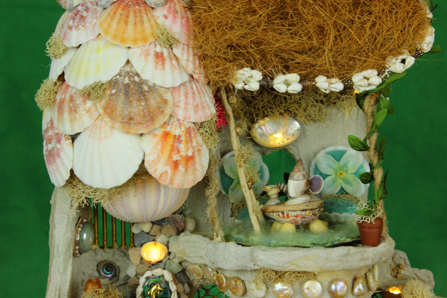 Large Beach Fairy House.  Furnished, Lighted Dollhouse.