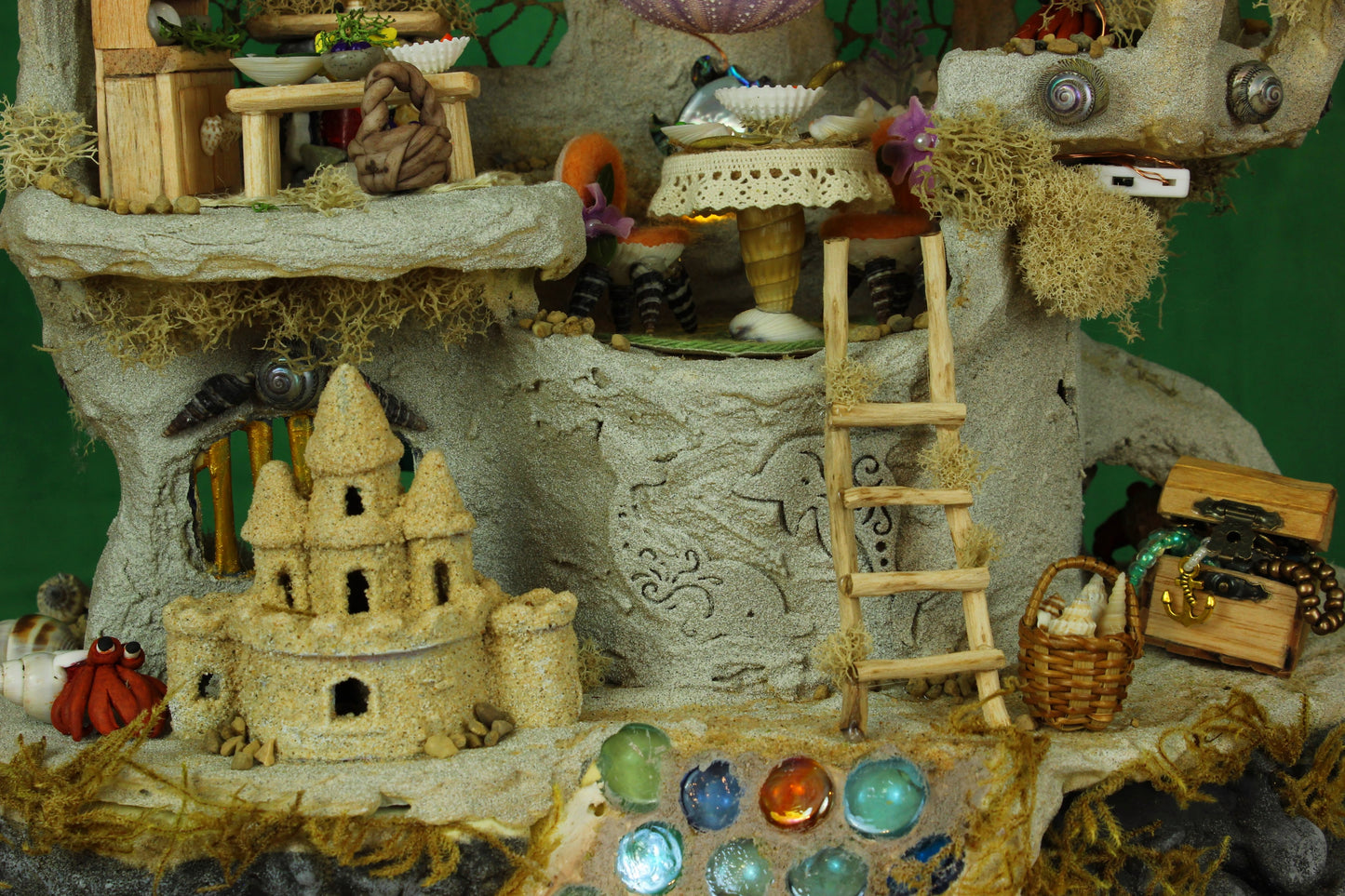 Large Beach Fairy House.  Furnished, Lighted Dollhouse.