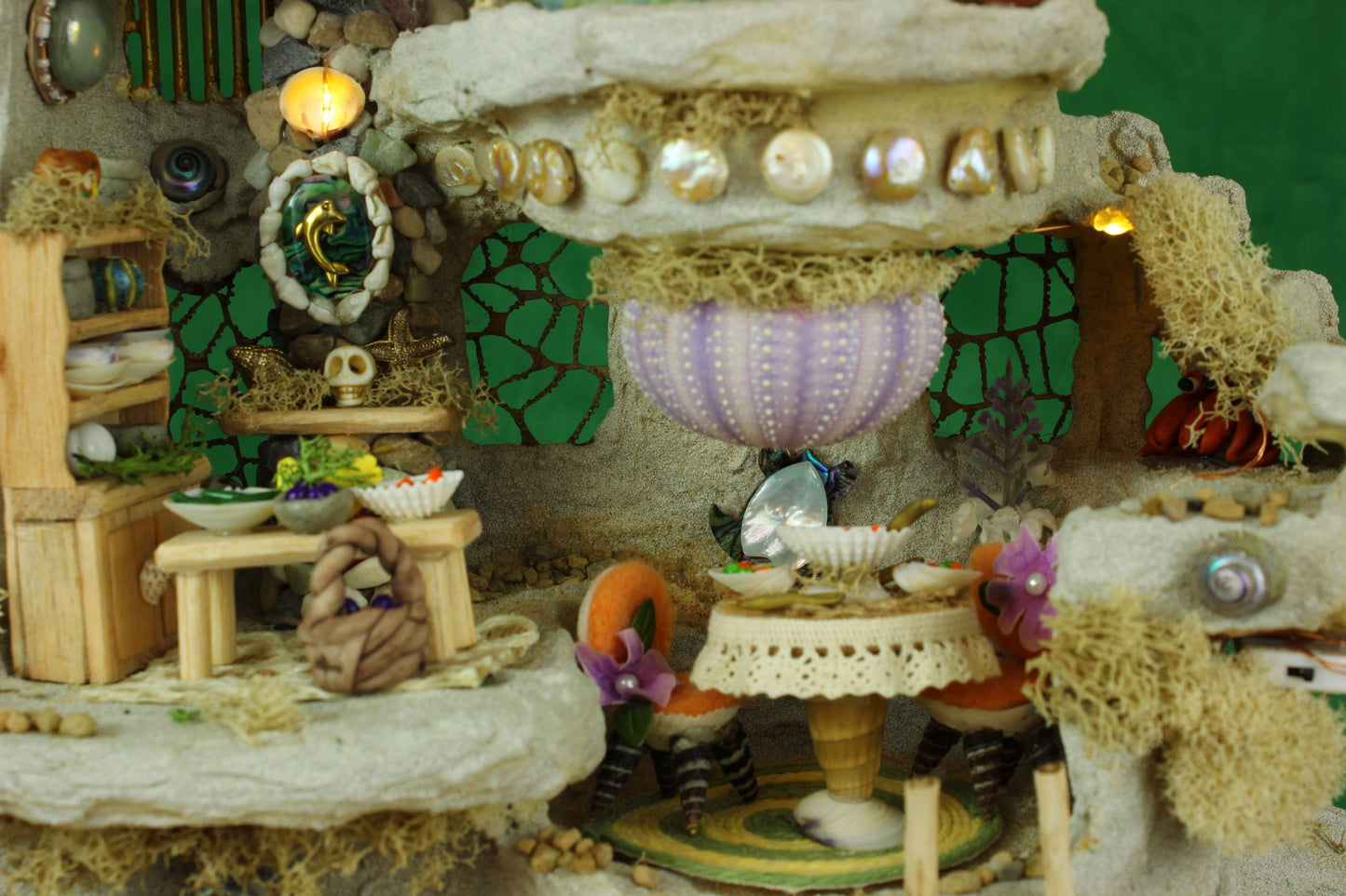 Large Beach Fairy House.  Furnished, Lighted Dollhouse.