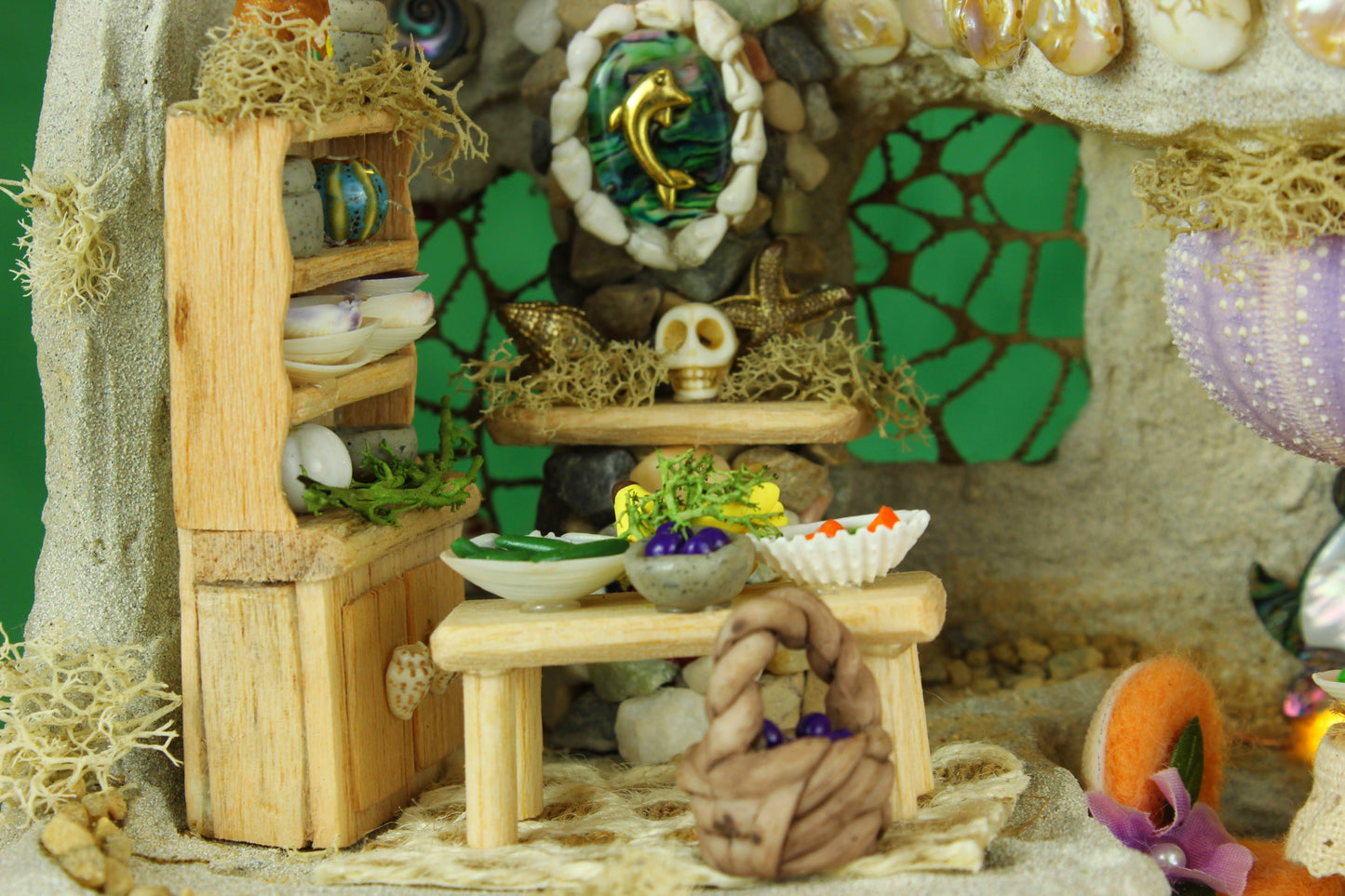 Large Beach Fairy House.  Furnished, Lighted Dollhouse.