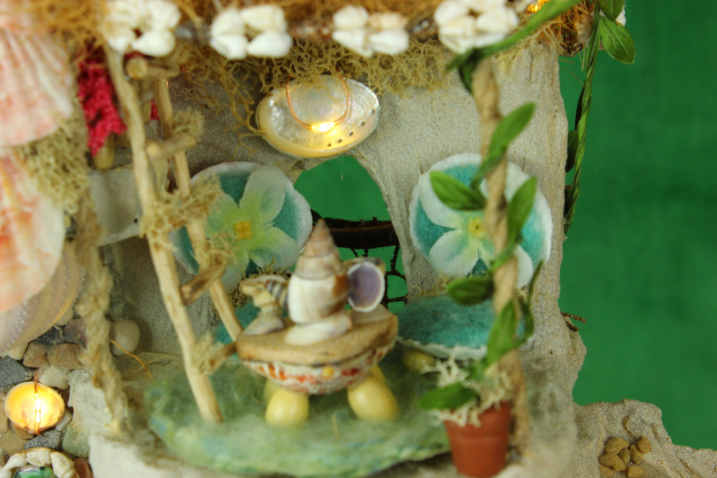 Large Beach Fairy House.  Furnished, Lighted Dollhouse.