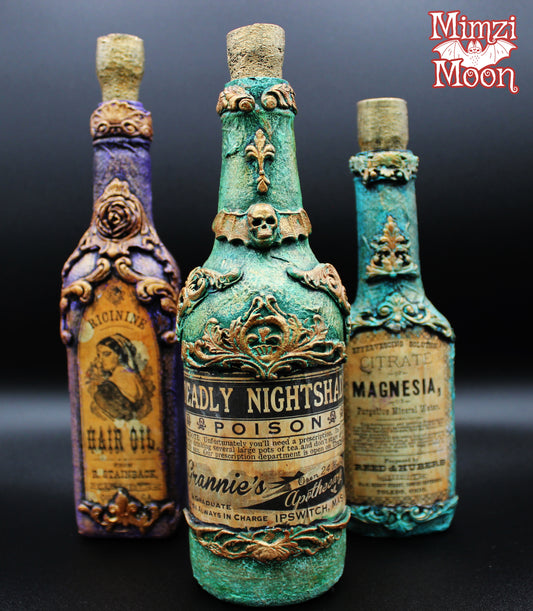 Apothecary Bottle.  Whimsigoth Decoration for Halloween or All Year.