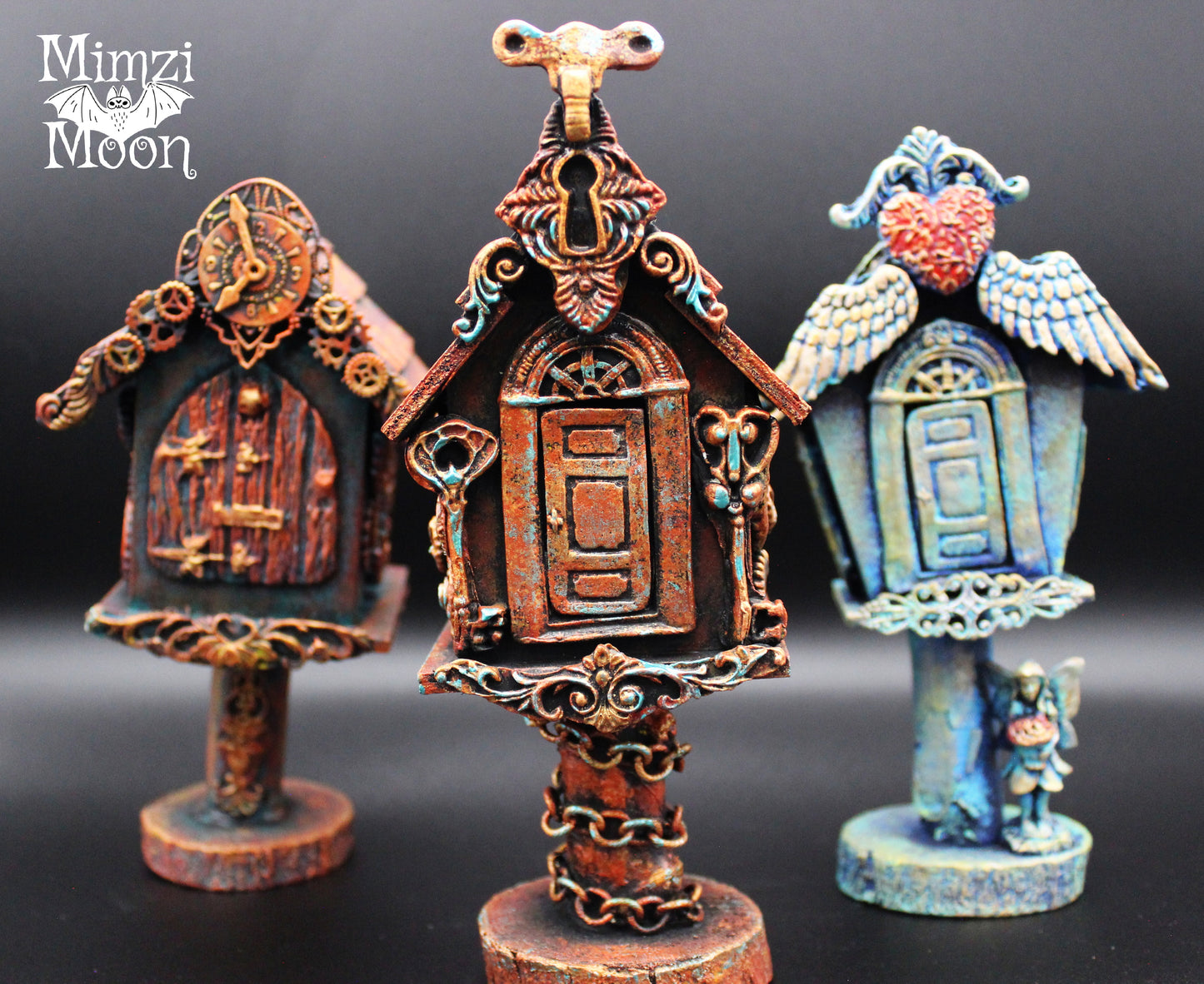 Steampunk Birdhouse Fairy House. Mixed Media Tabletop Decoration.