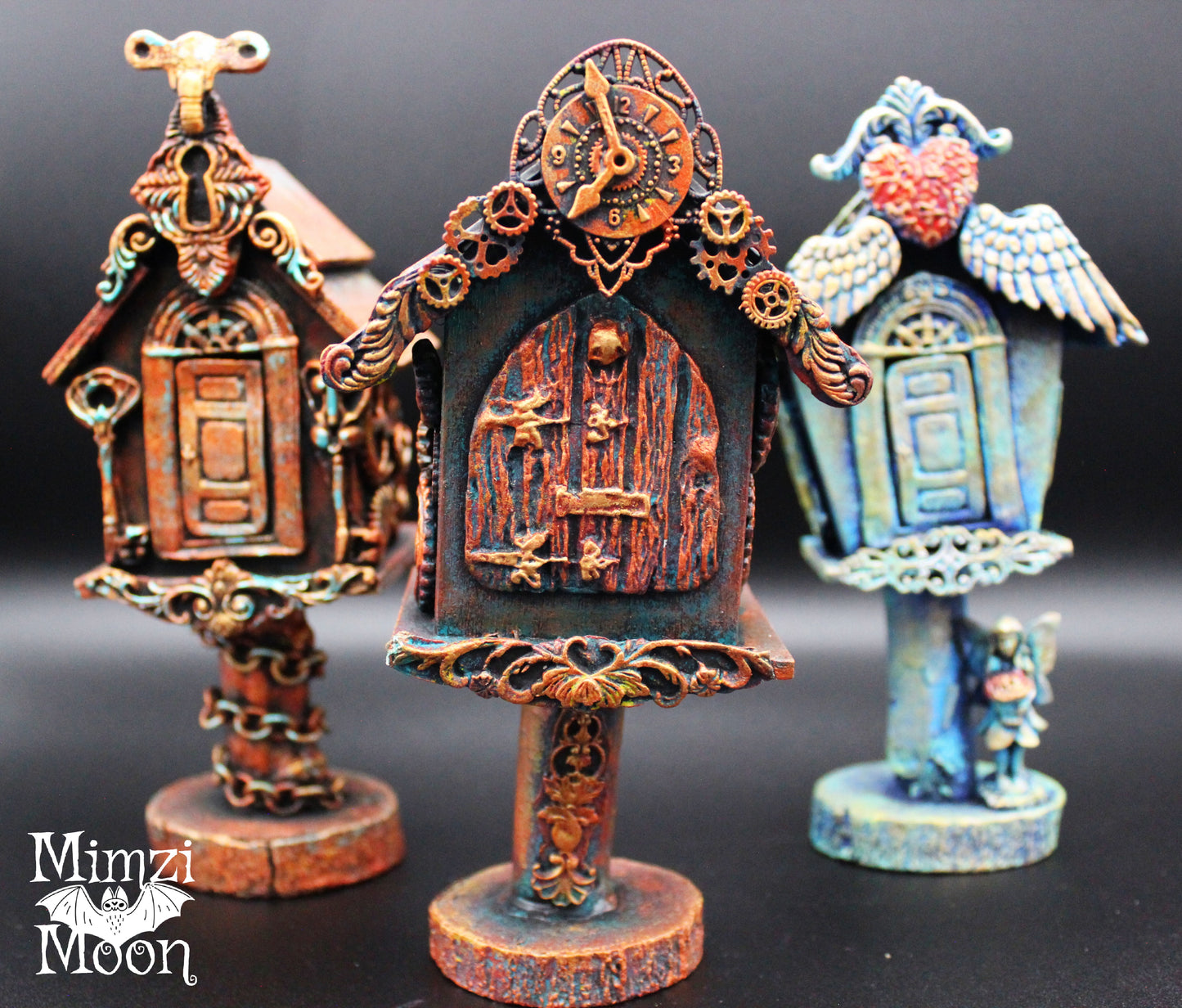 Steampunk Fairy House Birdhouse.  Mixed Media Tabletop Decoration.