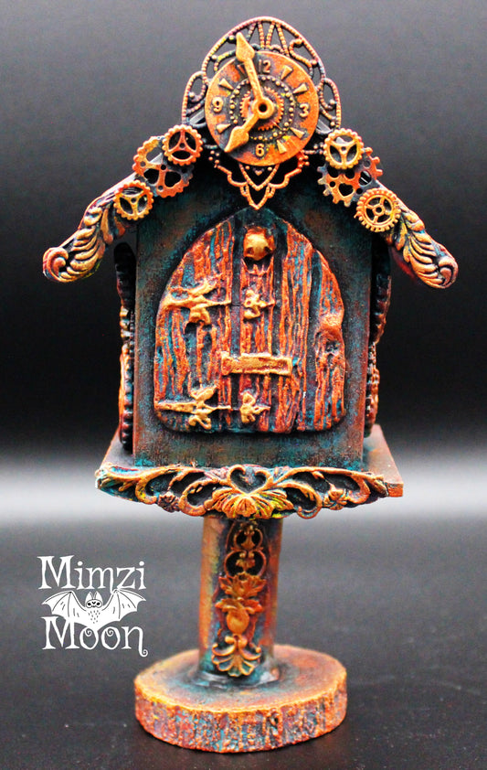 Steampunk Fairy House Birdhouse.  Mixed Media Tabletop Decoration.