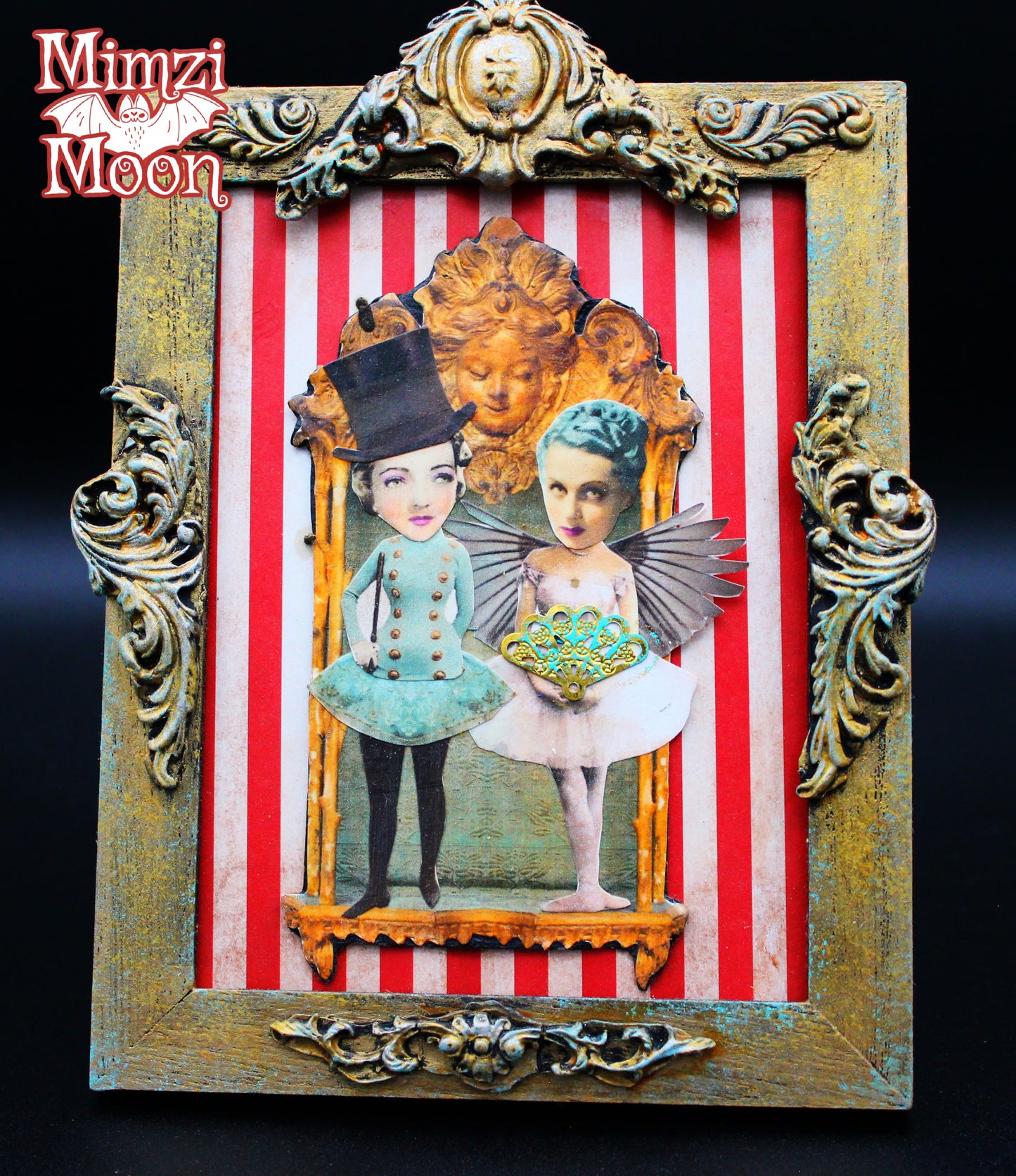 Quirky Mixed Media Decoupage Tabletop Picture.