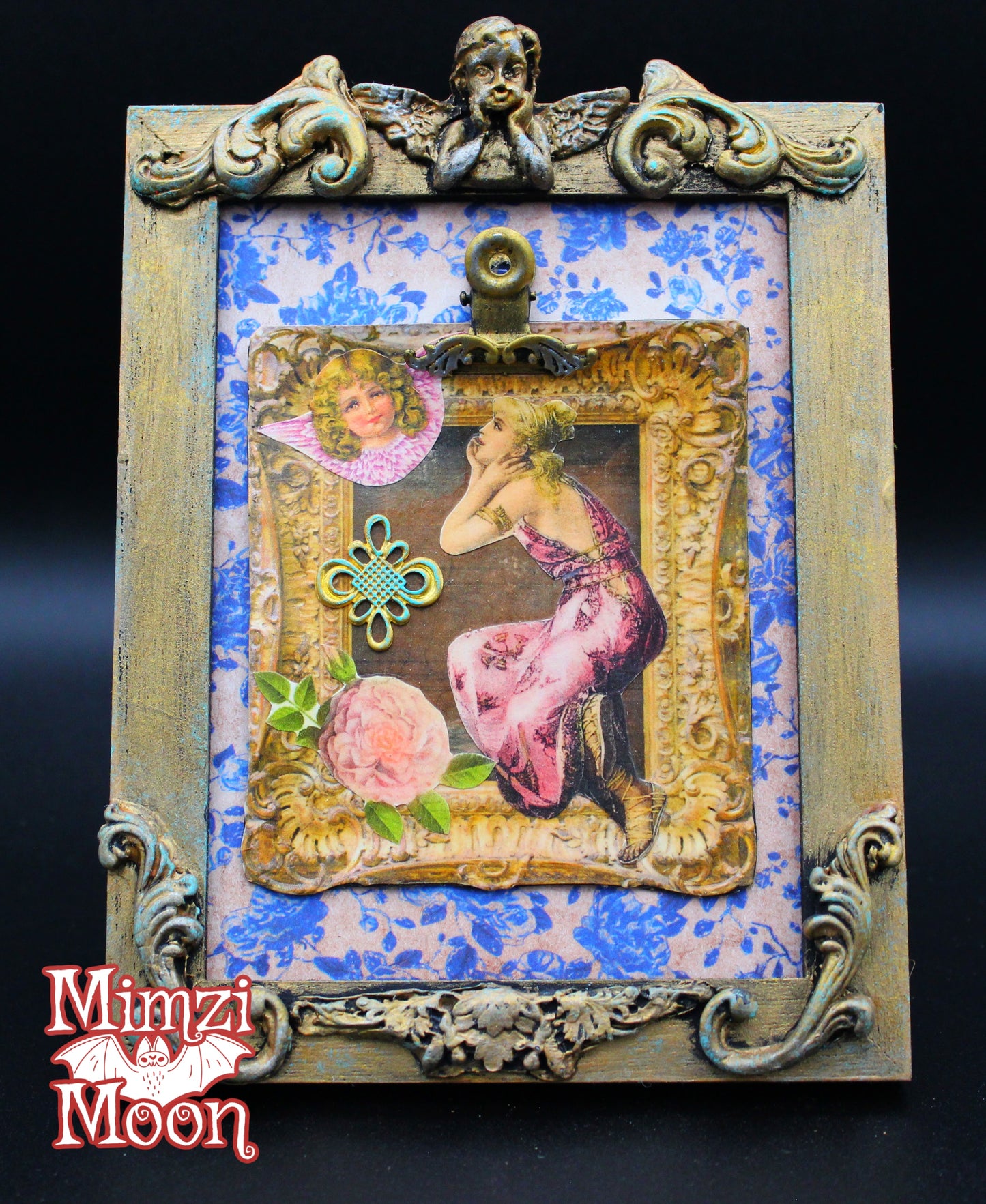 Quirky Mixed Media Decoupage Tabletop Picture.