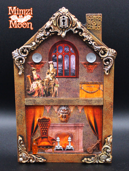 Small Gothic Dollhouse, Vintage Looking, Mixed Media Tabletop Decoration.