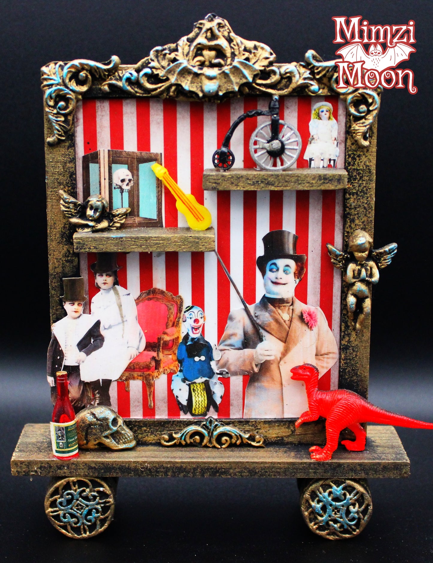 Creepy Clown, Circus Themed, Mixed Media, Shadow Box Style Tabletop Decoration.