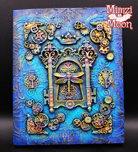 Mixed Media Steampunk Dragonfly Wall Art on Canvas.