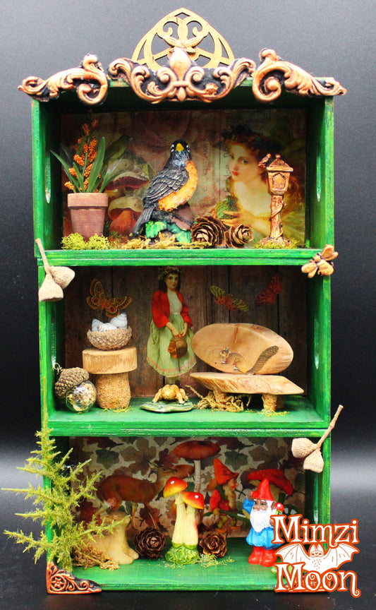 Forest Fairy Shadow Box.  Mixed Media Nature Themed Wall Art. Gnome Decoration.