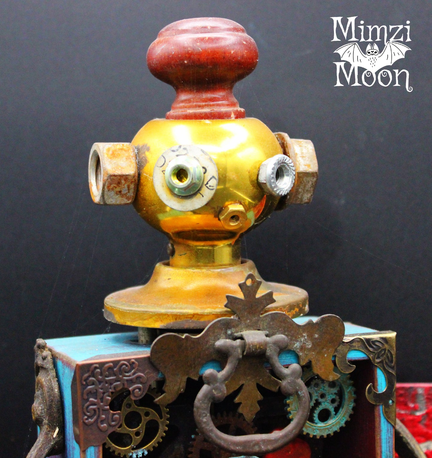 Found Object, Junk Robot and Dog.  Altered Art Figure Diorama.