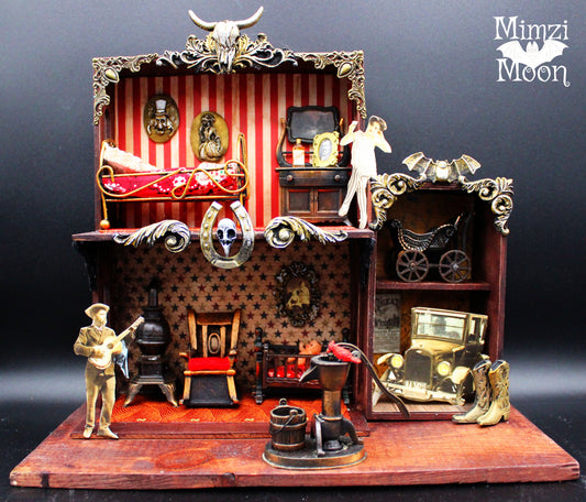 Western Vintage Looking Dollhouse Shadow Box.  Southern Gothic Decor for Tabletop.