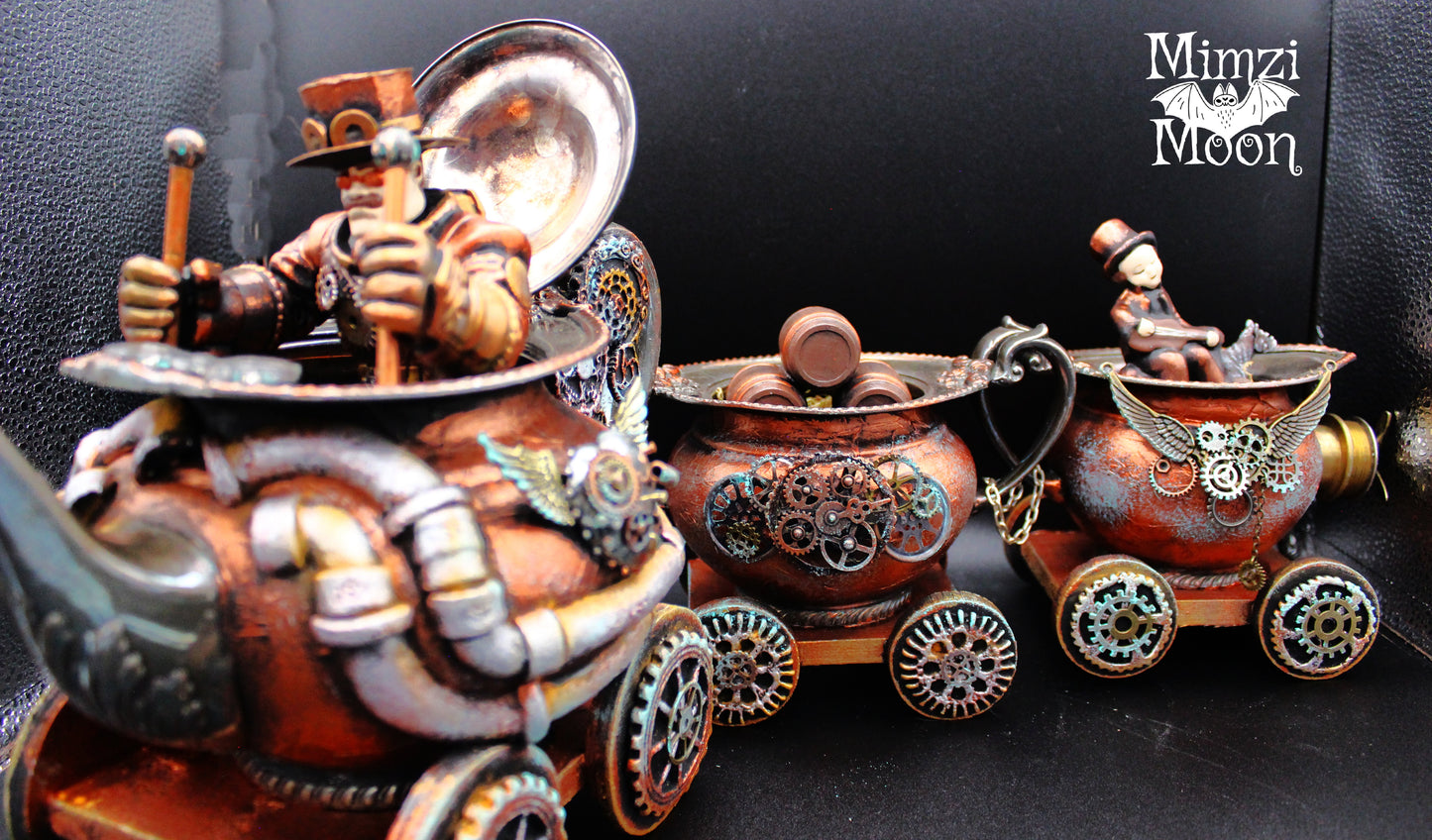 Steampunk Tea Set Train.  Altered Silver Plated Tea Set. Steampunk Tea Pot.