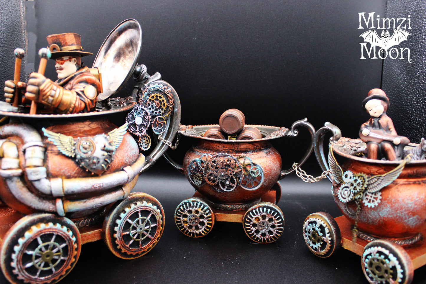 Steampunk Tea Set Train.  Altered Silver Plated Tea Set. Steampunk Tea Pot.