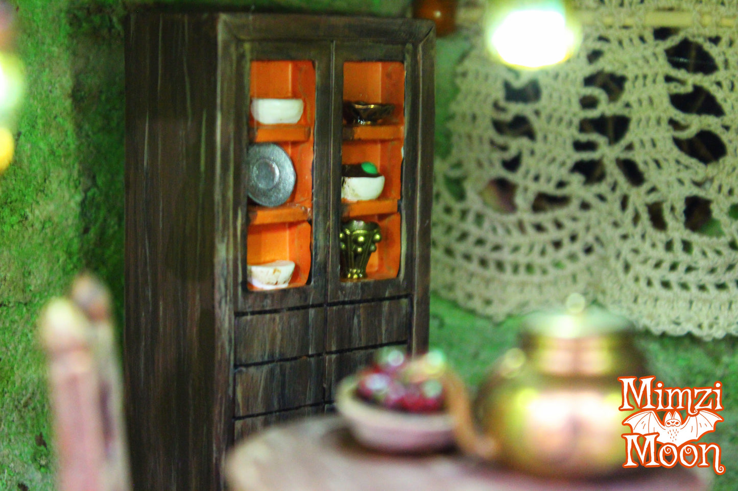 Furnished and Lighted Fairy House.  Handmade Pumpkin Dollhouse.