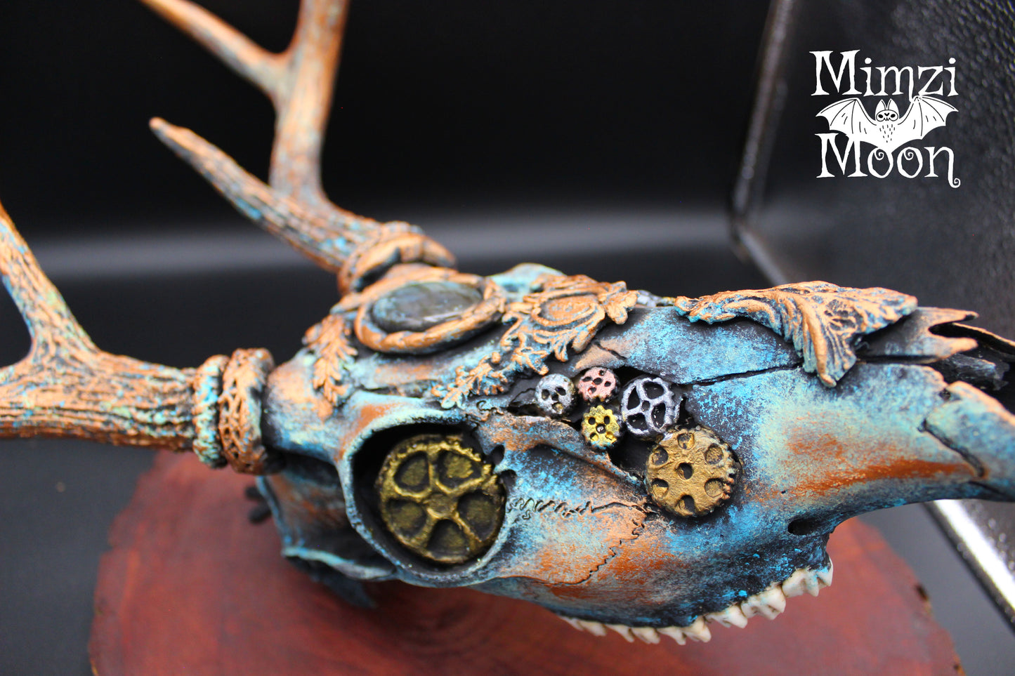 Steampunk Deer Skull.  Mounted Taxidermy.  Altered Art, Mixed Media Skull.