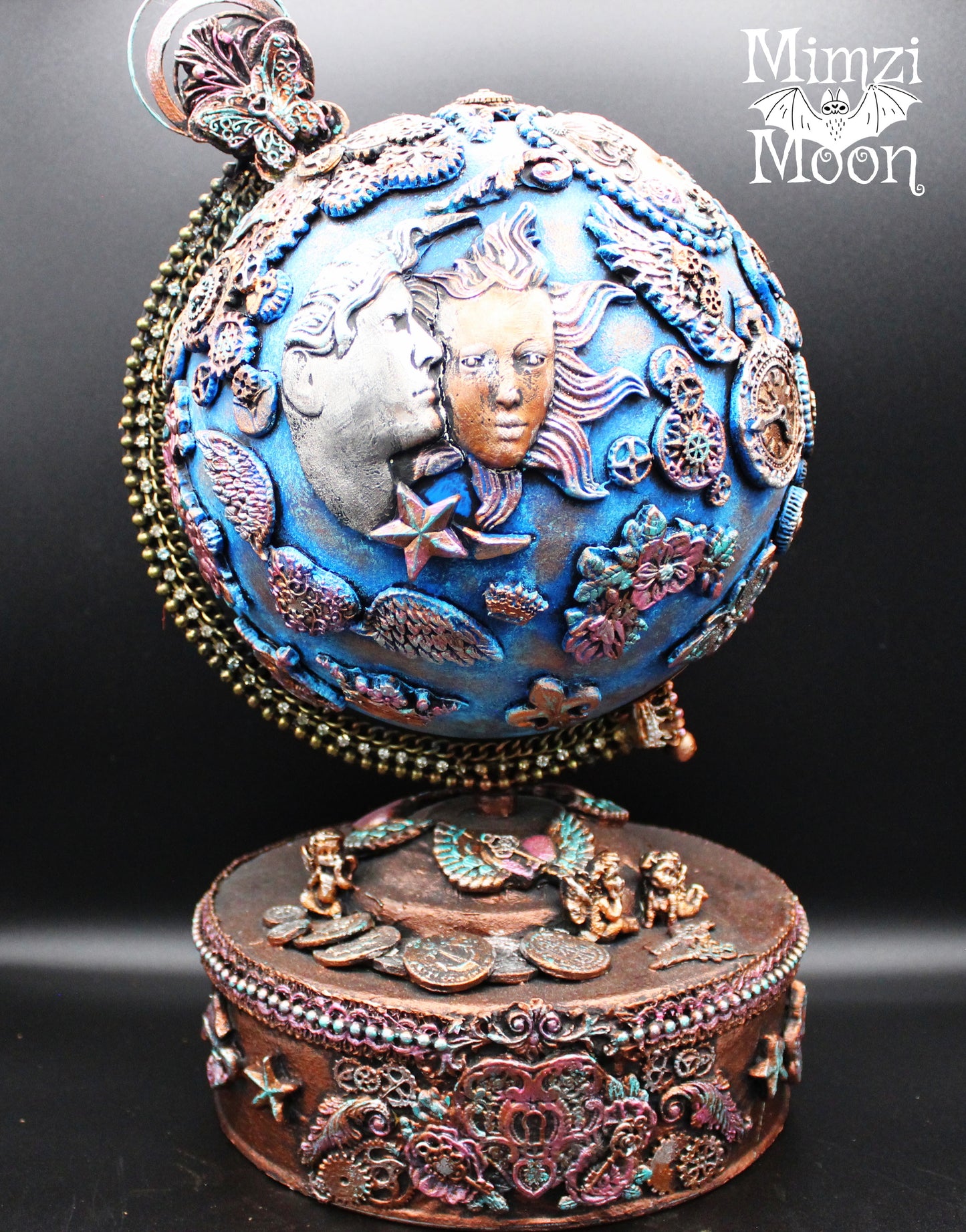 Altered Art Globe. Mixed Media Table Decor.