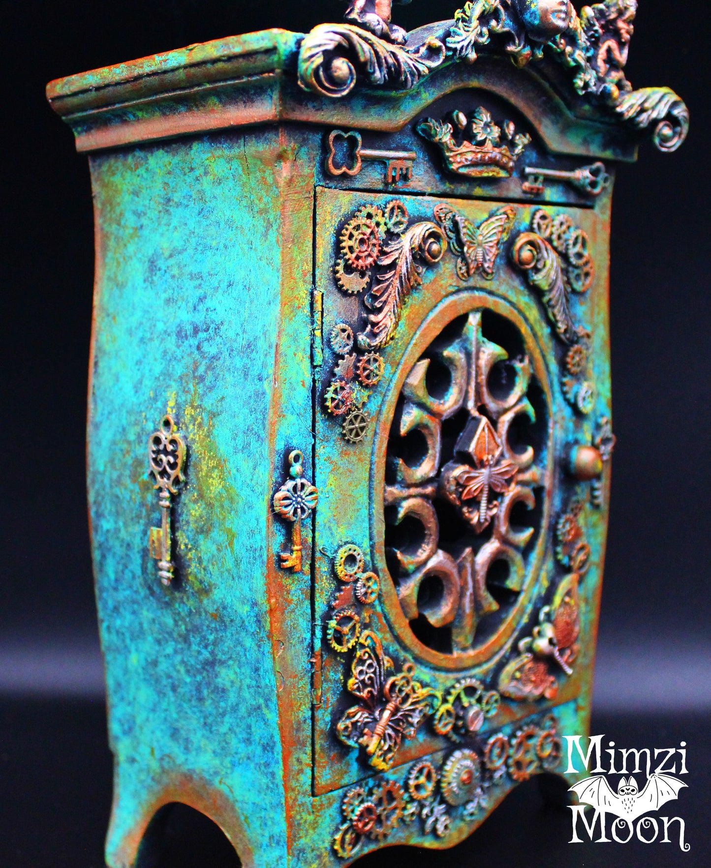 Altered Art Box. Small Mixed Media Cabinet.  Steampunk Tabletop Box.