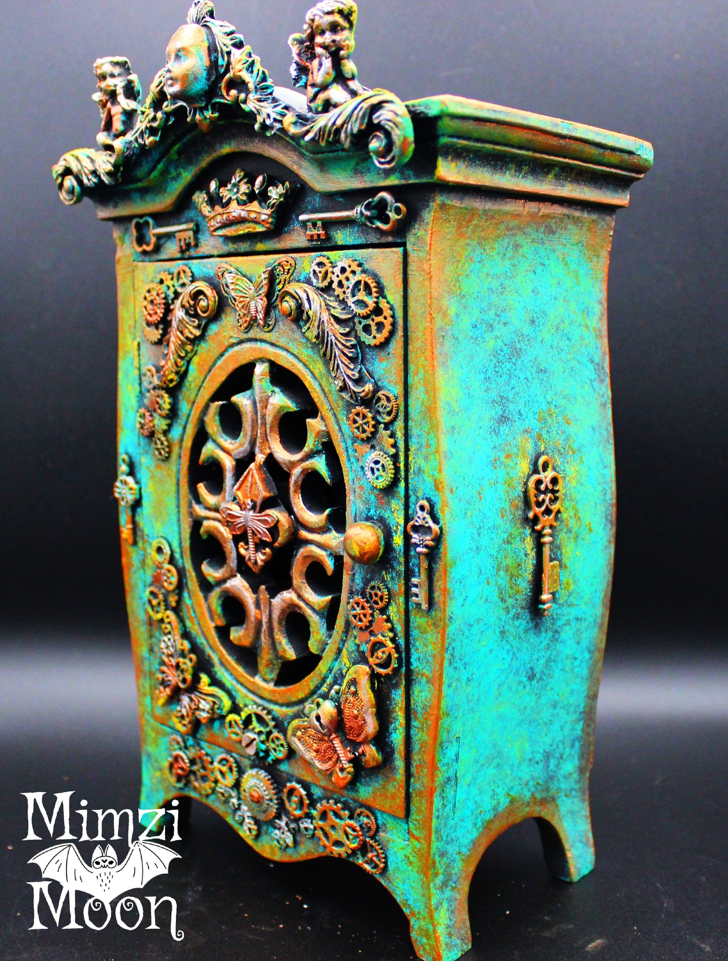 Altered Art Box. Small Mixed Media Cabinet.  Steampunk Tabletop Box.