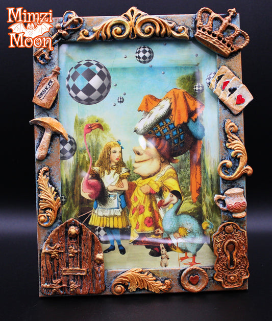 Vintage Alice in Wonderland Inspired. Mixed Media Tabletop or Wall Picture.