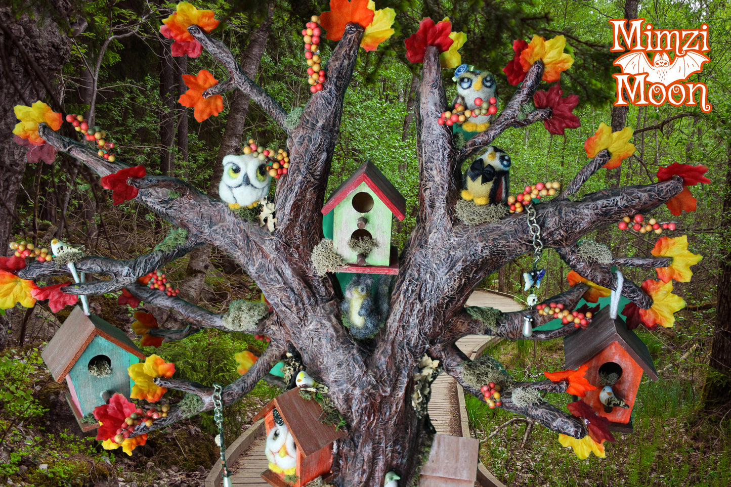 Handmade Fairy House, Hollow Tree Dollhouse. Lighted, Enchanted Animal Home.