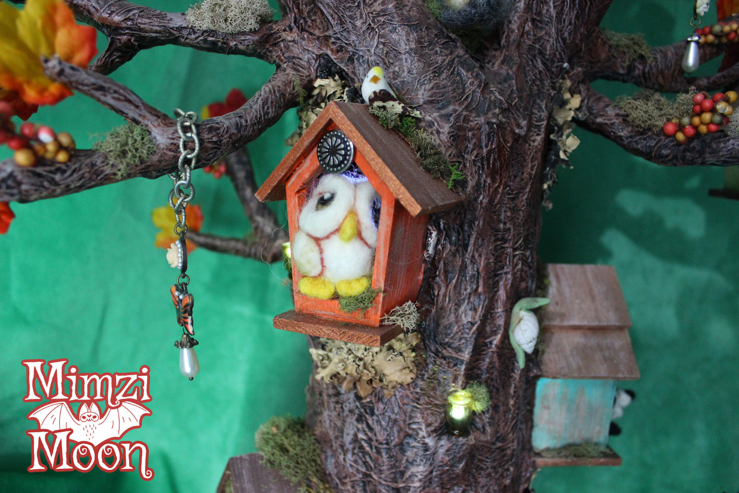 Handmade Fairy House, Hollow Tree Dollhouse. Lighted, Enchanted Animal Home.