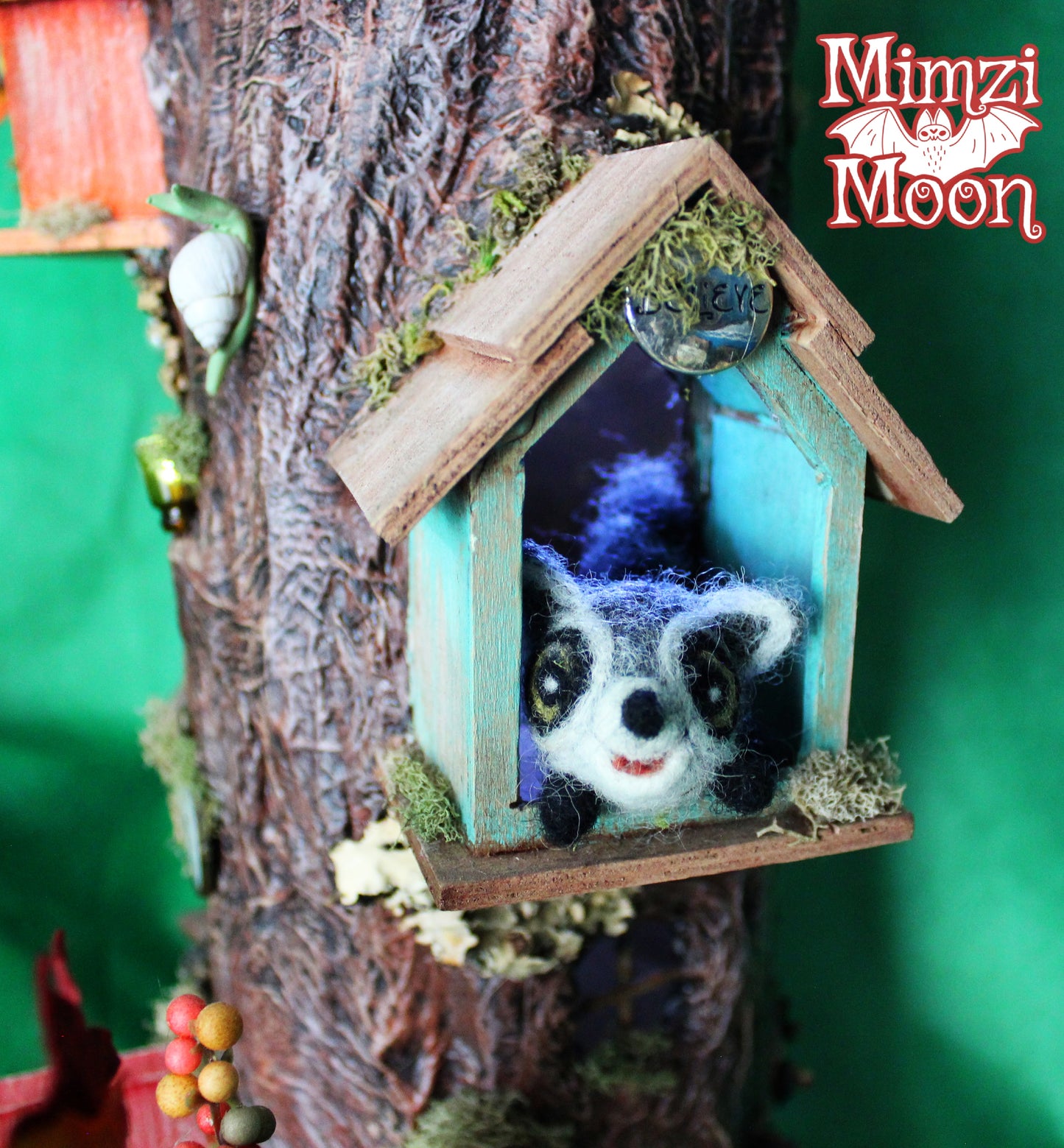 Handmade Fairy House, Hollow Tree Dollhouse. Lighted, Enchanted Animal Home.