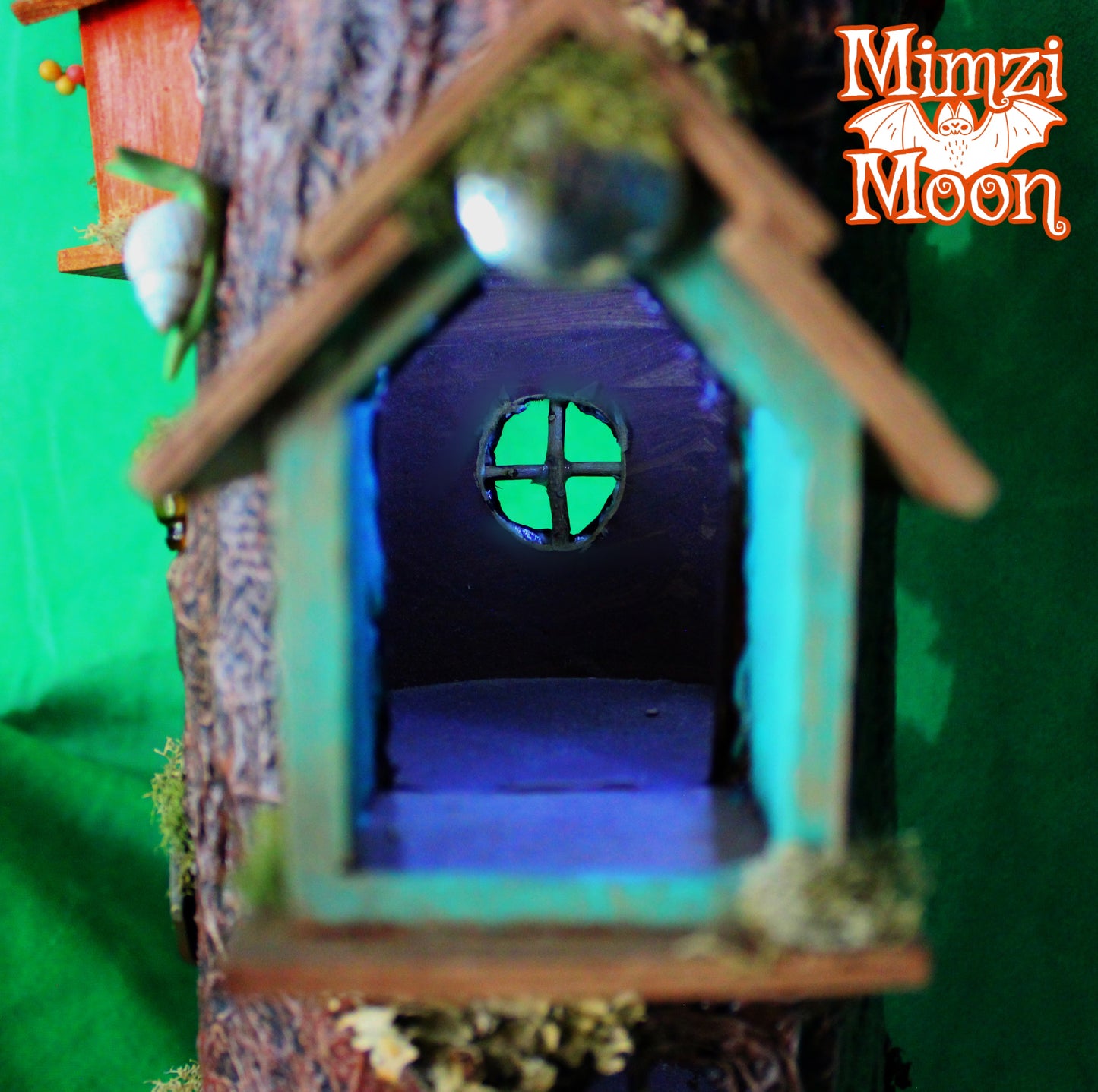 Handmade Fairy House, Hollow Tree Dollhouse. Lighted, Enchanted Animal Home.