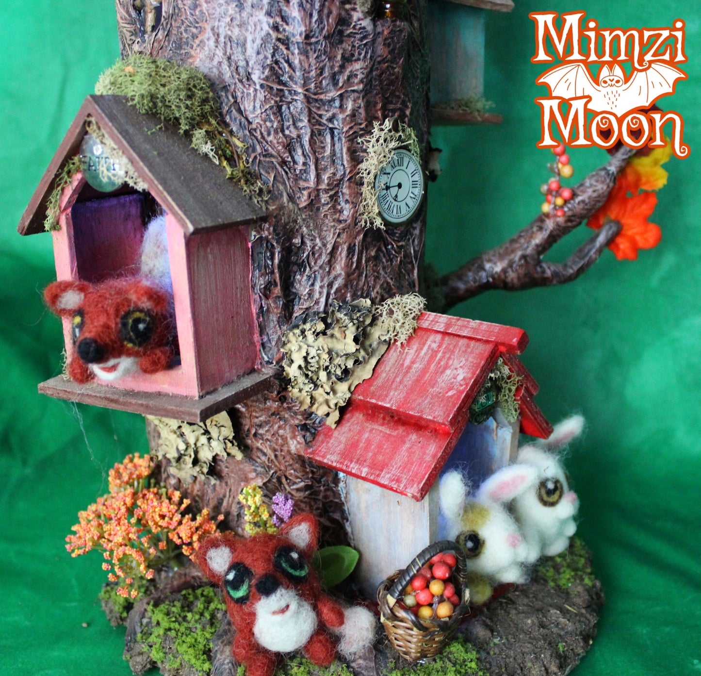 Handmade Fairy House, Hollow Tree Dollhouse. Lighted, Enchanted Animal Home.