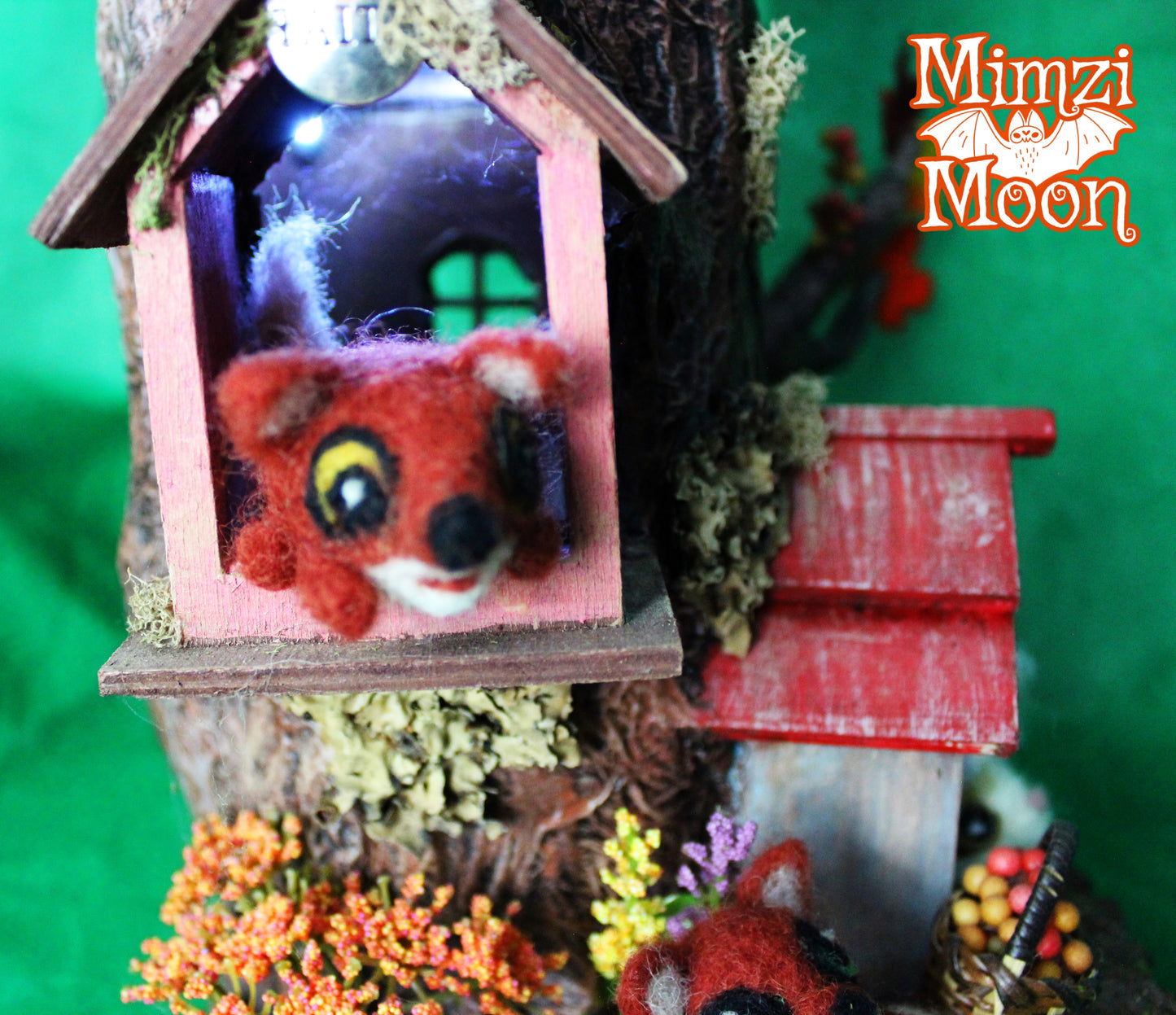 Handmade Fairy House, Hollow Tree Dollhouse. Lighted, Enchanted Animal Home.