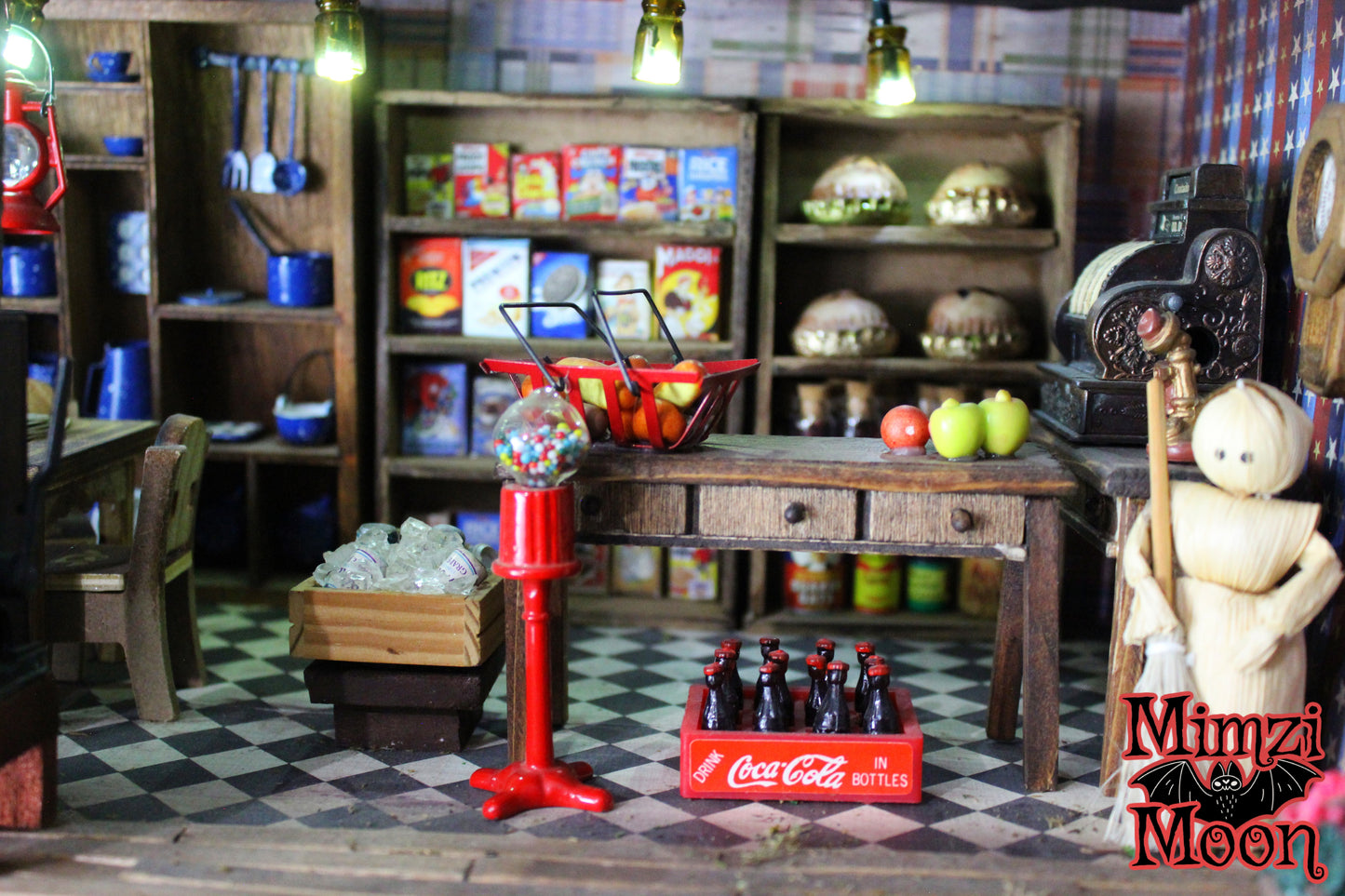 Furnished and Lighted General Store Dollhouse. Handmade Fairy House Grocery Store.