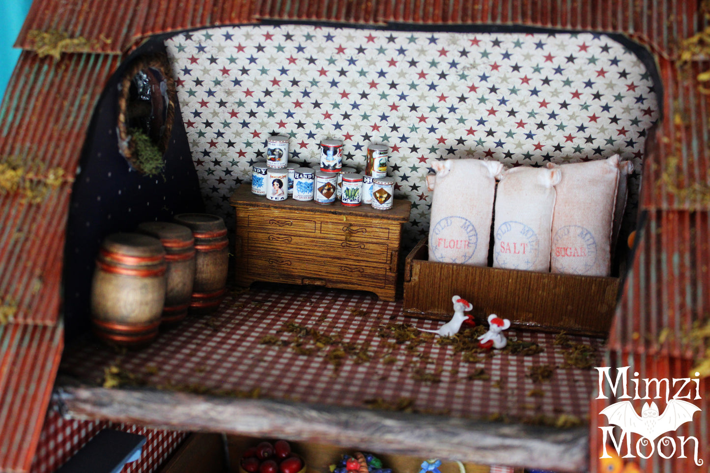 Furnished and Lighted General Store Dollhouse. Handmade Fairy House Grocery Store.