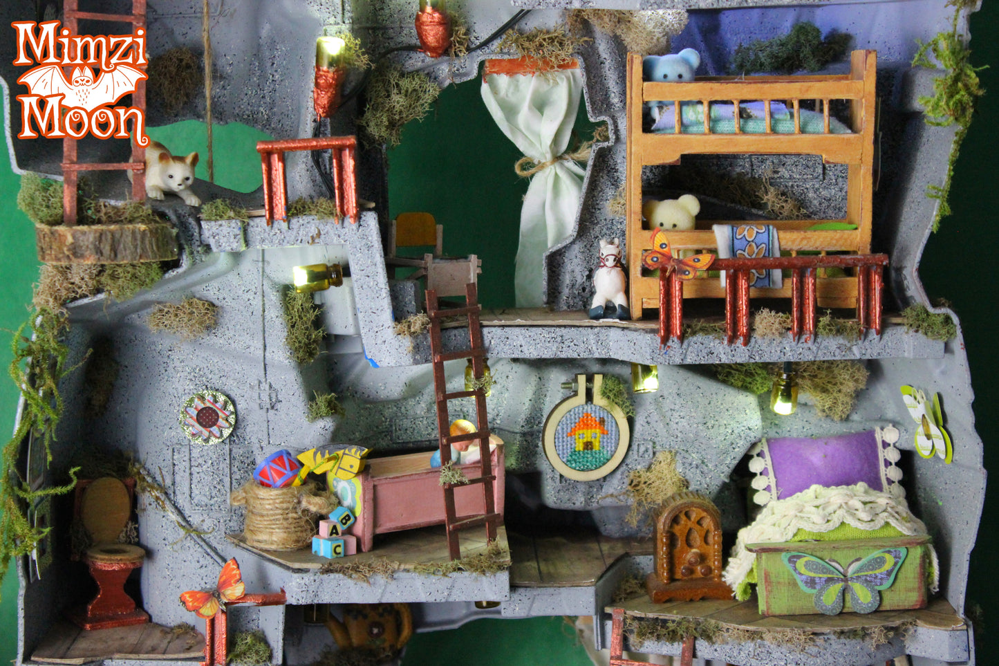 Furnished and Lighted Dollhouse Apartment. Fairy House Mansion.